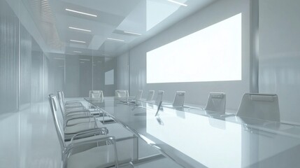 Leinwandbilder - A large, empty conference room with a white wall and a large white board