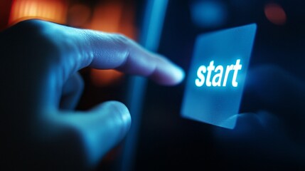Poster - A person is pointing to the start button on a device