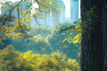Poster - A city viewed through the branches of a tree