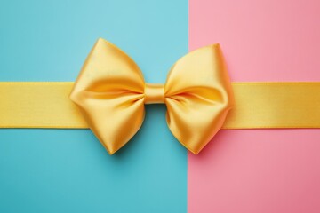 Poster - A bright yellow bow stands out against a soft pink and blue background