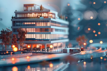 Aufkleber - A scale model of a building on a city street, great for urban planning or architecture concepts