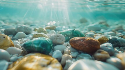 Aufkleber - Close-up of rocks and pebbles underwater, great for ocean or nature scenes