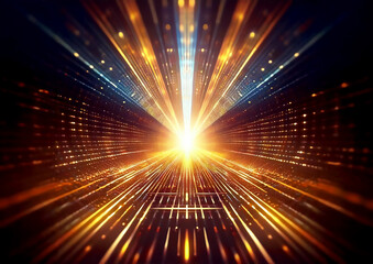 Aufkleber - abstract technology background with rays and bokeh. 3d illustration