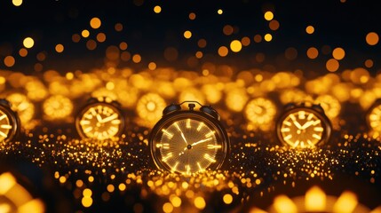 Aufkleber - Discover timeless moments with glowing clocks in a sparkling landscape