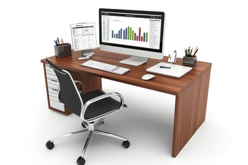 Poster - a modern office desk setup with a monitor, keyboard, and mouse