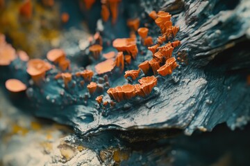 Aufkleber - Close-up of various mushrooms growing on a rocky surface