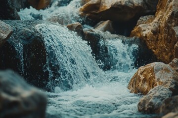Aufkleber - Water flowing over rocks in a river, ideal for scenic and nature scenes
