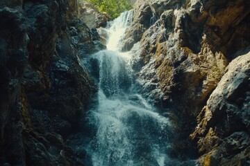 Aufkleber - A waterfall flows down the side of a mountain in nature