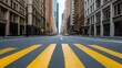 © Tetey Studio - Empty City Street with Yellow Crosswalk, Urban Architecture and Skyscrapers in Downtown Setting