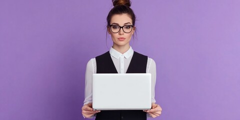 Poster - a woman sits with a laptop computer, focused on her work or study