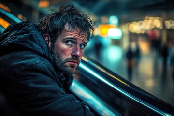 Poster - A person with a beard and hooded clothing looking directly at the camera