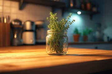 Poster - A glass jar filled with greenery and small plants