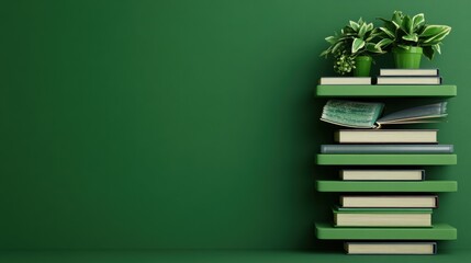 Aufkleber - Organize your home library with stylish green plants and books