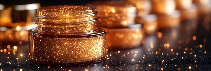 Poster - A close-up image showcasing a pile of shimmering golden glitter and sparkling particles,radiating a luxurious,opulent,and glamorous atmosphere. The image has a high-end,exclusive,and premium feel.