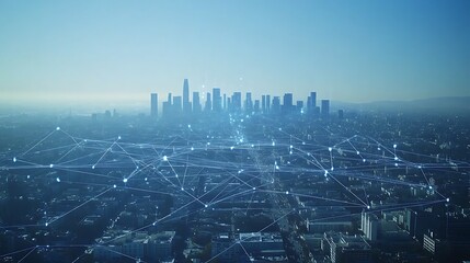 City skyline with digital connections represent, Network connection technology on the city