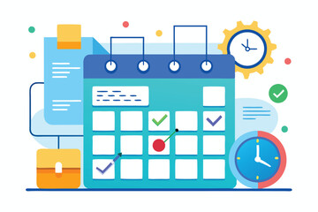 Poster - A colorful calendar displays tasks and events, emphasizing organization and time management essentials Manage your schedule with a simple and clear illustration.