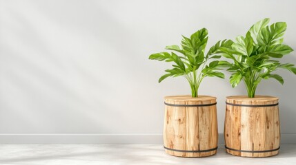 Aufkleber - Enhance your space with lush indoor plants in stylish wooden planters