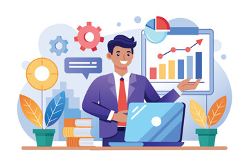 Poster - a manager showcases income statistics development using charts and technology in a florida office ma