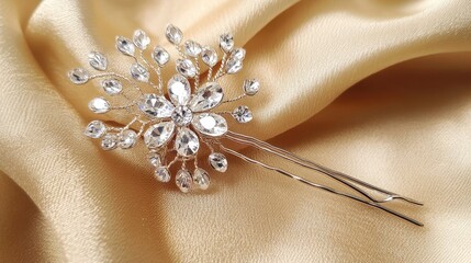 Elegant Hairpin with Crystals on Satin Background