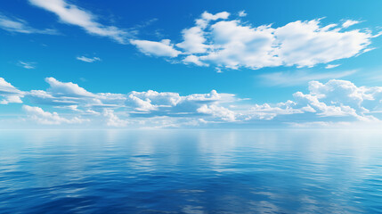 Wall Mural - sea landscape. sky over calm sea. blue sea and sunny sky on horizon over calm water