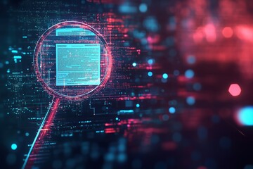 Poster - Digital magnifying glass highlighting data document, abstract technology background