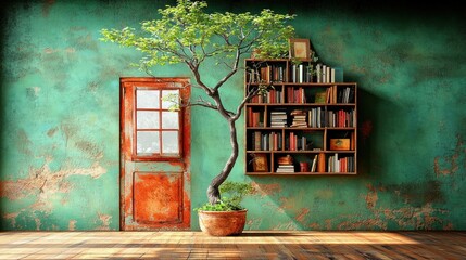Aufkleber - Transform your space with indoor plants and bookshelves for a vibrant atmosphere
