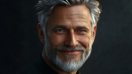 Fototapete - A man with a beard and gray hair is smiling