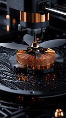 Aufkleber - A close-up of a 3D printer in action creating a detailed object layer by layer symbolizing modern manufacturing technology with side empty space for text Stockphoto style