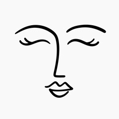 Wall Mural - abstract one line drawing woman face portrait logo