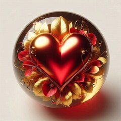 Wall Mural - heart in a glass sphere on a white background