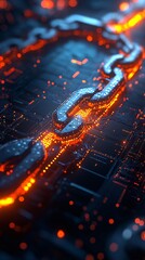 Fototapete - A digital screen with blockchain code displayed in bright neon colors against a dark background representing cryptocurrency and decentralized finance with side empty space for text Stockphoto style