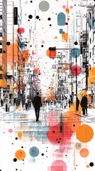 Fototapete - A digital illustration of smart city infrastructure with connected devices and data networks representing urban technology innovations with side empty space for text Stockphoto style