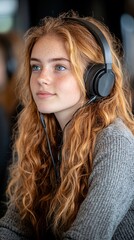 Fototapete - A virtual learning environment with students attending class on a video call showing the future of education technology with side empty space for text Stockphoto style