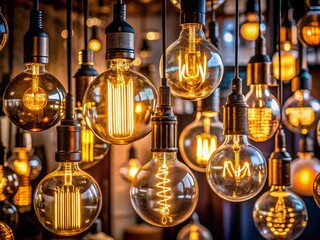 Poster - Stylish Round Light Bulb Designs in Two-Tone and Black: Filled, Outline, Line, and Stroke Styles for Web and Mobile UI Applications
