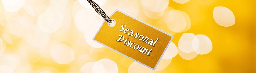Poster - Close-up of a sale tag hanging from a Christmas ornament, with â€œSeasonal Discountâ€ written in gold lettering.