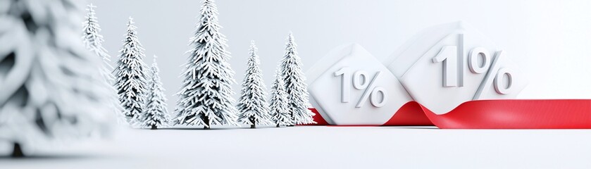 Poster - A vibrant Christmas sale advertisement with snowy trees, red ribbon, and large discount percentages displayed prominently.