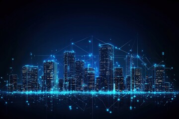 Poster - Futuristic city skyline with digital connections and glowing lights
