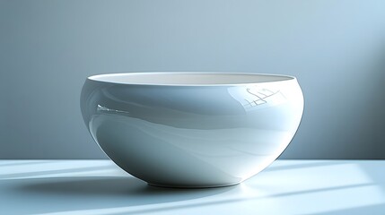 Poster - Elegant,minimalist ceramic bowl on a monochrome grey studio background. Simple,clean design with smooth,reflective surface and subtle shadows.