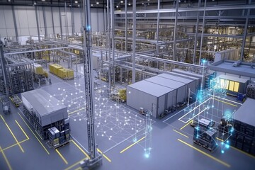 Poster - Automated warehouse with digital network connections and storage systems
