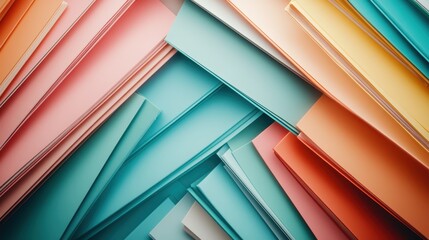 Aufkleber - A vibrant and colorful arrangement of pastel papers displayed in overlapping layers, highlighting the smooth transition between colors such as peach, teal, and orange.