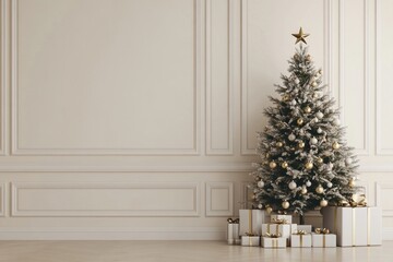 beige wall with a christmas tree christmas minimalist elegant.
