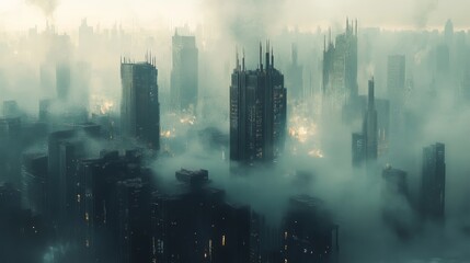 A city skyline shrouded in thick smog. --ar 16:9 --v 6.1 Job ID: 808a9633-ee91-42f0-9603-1b03ada30543