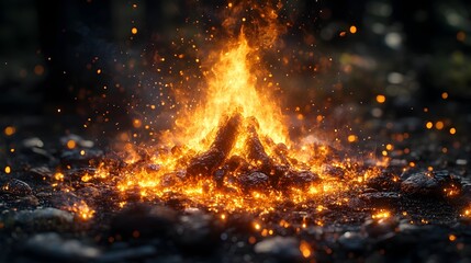 Aufkleber - Raging fire with intense flames and bright orange glow consuming the surroundings,creating a dramatic and powerful scene of destruction and energy.