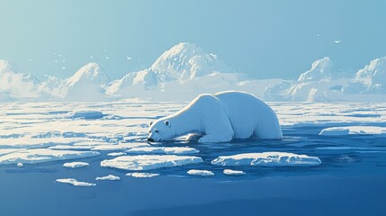 Polar bears drift on shrinking ice, a haunting reminder of warming seas and melting ice caps. --ar 16:9 --v 6.1 Job ID: ca34baea-426e-4afd-9dd6-309dc3049bab