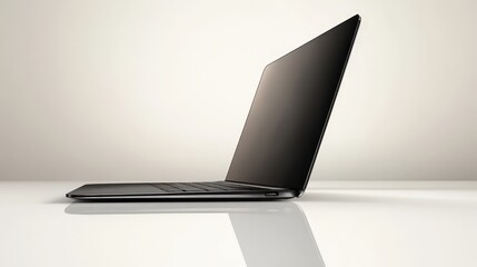 Poster - A stylish laptop is placed on a crisp white background, its reflective surface showcasing the light beautifully.