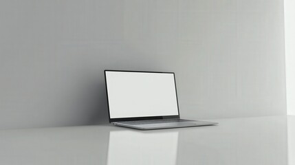 Poster - A stylish laptop is placed on a crisp white background, its reflective surface showcasing the light beautifully.