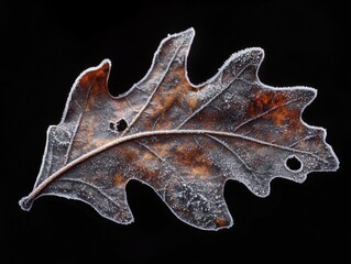 Wall Mural - Frosted Leaf on Black Background