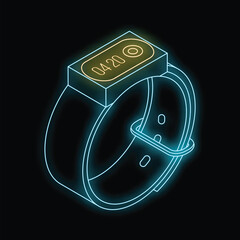 Poster - Neon smart watch showing the time on a black background