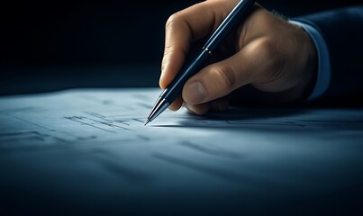 Poster - A close-up of a hand writing on paper with a pen, symbolizing focus, creativity, or important documentation.