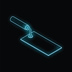 Poster - Glowing blue trowel spreading concrete at a construction site